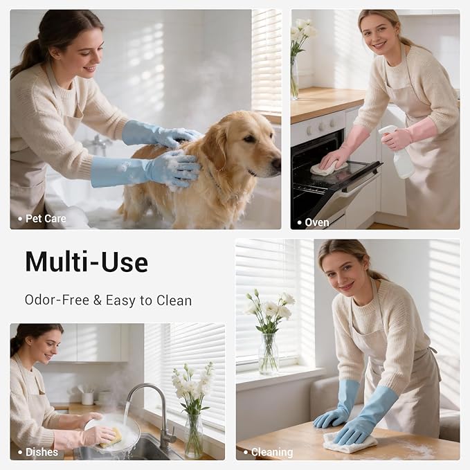 ThxToms 2 Pair Nitrile Dishwashing Cleaning Gloves,with Cotton Flocked Liner,Skin-Friendly & Anti-Slip Design,Y&P