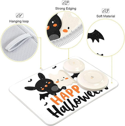 Happy Halloween Dish Drying Mat for Kitchen Counter Super Absorbent Drying Mat 18x24 inch Large Dish Drying Matts for Countertop Protector Dishes Pad