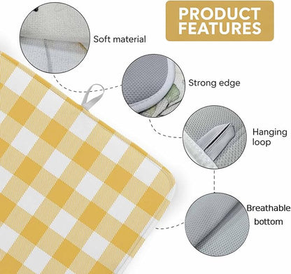 Dish Drying Mat Yellow Buffalo Check Plaid Drying Mats for Kitchen Counter Farmhouse Style Absorbent Microfiber Dish Drainer Quick Drying Coffee Mat with Hanging Loop, 16 x18 inch