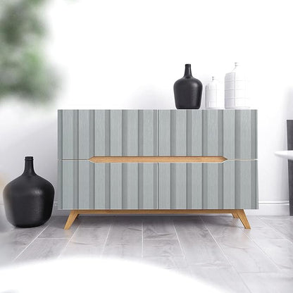 Yun-aeon Wood Slat Peel and Stick Wallpaper 17.3"x 480" Light Grey Wood Grating Stripe Contact Paper Removable Faux Wood Panels Wallpaper Self Adhesive Waterproof Vinyl Wall Paper for Bedroom Kitchen
