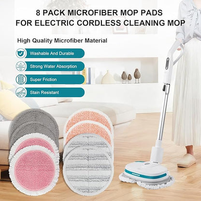 Spin Cordless Electric Mop Pads: 6.5/6.3/6 inch steam/electric mop Pads Replacement for alfabot/vmai/teko/eous/vm6/devoac/kactor/redkey/gobot mop - Round Velcro Scrubber Pads for floor cleaning 8 Pack