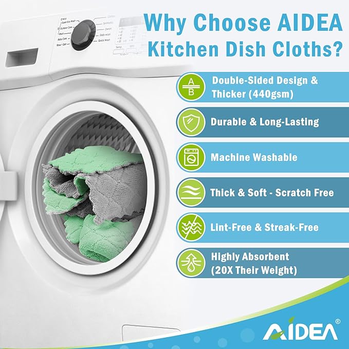 AIDEA Kitchen Towels, 24 Pack Absorbent Coral Fleece Dish Towels, No Odor Reusable Dish Cloths, Microfiber Cleaning Cloths, Fast Drying Dishcloths, 6.3" x10.4"