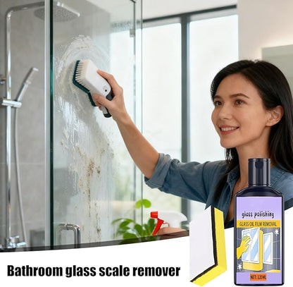 Shower Cleaner – 120ml Window Oil Film Cleaner with Sponge, Household Polishing Tool | Bathroom Limescale and Oil Film Remover with Powerful Cleaning Attributes, Ideal for Toilet