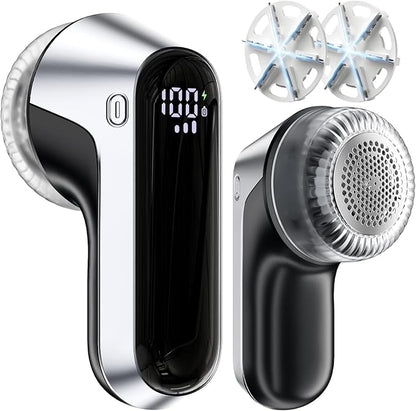 coldSky Fabric Shaver, Rechargeable Lint Shaver with Digital Display, Portable Sweater Defuzzer with 3 Speeds, 6 Leaf Blades and Safety Lock, Electric lint Remover for Clothes, Sweater (Silver)