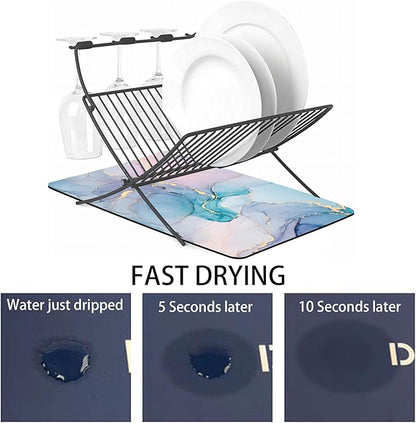 Dish Drying Mat for Multiple Usage. Super Absorbent, Easy clean, Quick dry, Cocina Accesorios for Kitchen Counter or Faucet Sink, Coffee bar, Refrigerator or Air fryer liners, 1 Pack Colorful Marble