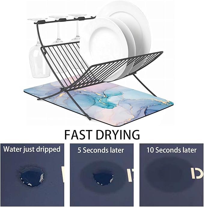 Dish Drying Mat for Multiple Usage. Super Absorbent, Easy clean, Quick dry, Cocina Accesorios for Kitchen Counter or Faucet Sink, Coffee bar, Refrigerator or Air fryer liners, 2 Pack Colorful Marble