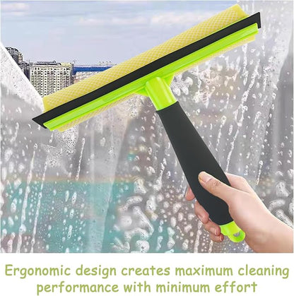 Shower Squeegee Window Squeegee Cleaner for Shower Doors Glass, 2 in 1 Window Cleaning Tool Window Scrubber Handheld Squeegee for Car Windshield with Sponge and Rubber Squeegee, Green