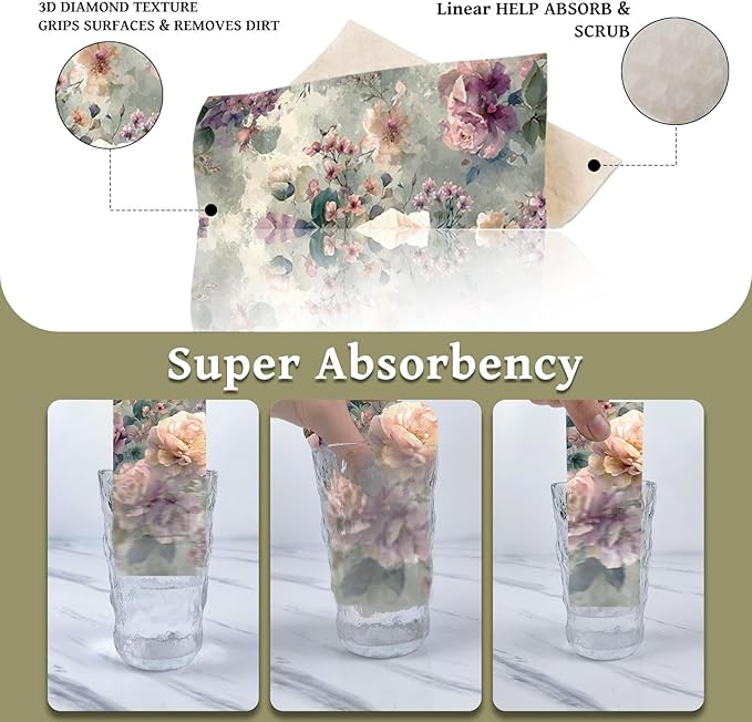 Reusable Swedish Dishcloths for Kitchen, 6 Pcs Vintage Floral Swedish Dish Cloths, Absorbent Flower Designs Sponge Cleaning Towels Wipes for Kitchen Cooking Home Decoration Housewarming Gifts