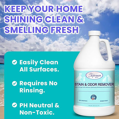 Pet Stain Odor eliminator - Super-concentrated Enzyme cleaner - Sky breeze plus - Extra Strong Odor and stain remover - Best Remover for Cat and Dog Pee All Purpose Cleaner and Deodorizer 1 gallon