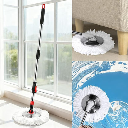 Spin Mop and Bucket with Wringer Set, 360°Rotating Head Mop Bucket System, 3 Replacement Mop Heads for Floor Cleaning (Black & Red) (A mop Head)