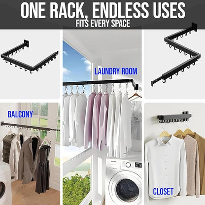 Wall Mounted Drying Rack for Laundry - Foldable Clothes Hanger Dryer with 180° Swivel, 220 lb Capacity, Aluminum Construction, Space-Saving Indoor Outdoor Organizer - Black