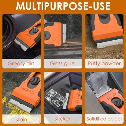 Razor Blade Scraper with 15 Extra Blades: Multi-Surface Cleaning Tool for Glass, Ceramic Cooktops, Ovens, Glass Top Stoves and Foot - Removes Burned-On Food, Tough Stains, Dirt, Stickers, and Paint