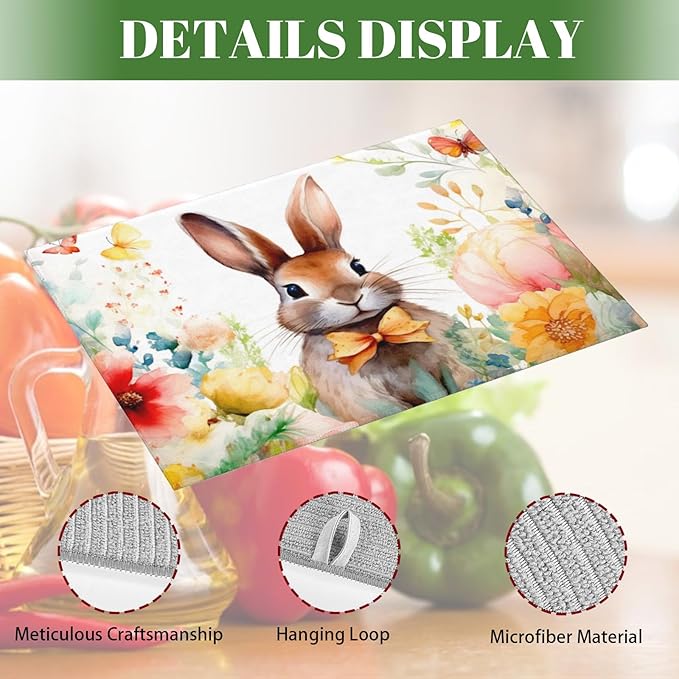 Large Dish Drying Mats For Kitchen Counter Microfiber Kitchen Drying Mat XL Draining Pad Absorbent Quick Drying Dish Mat 18x24 Inch - Rabbit Flowers