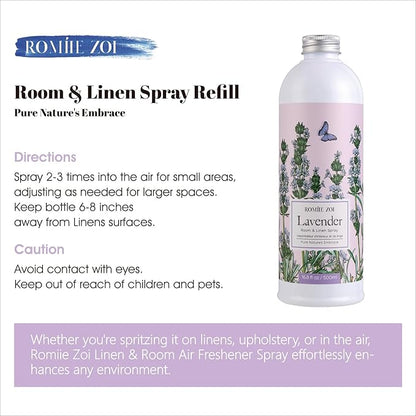 ROMIIE ZOI Lavender Room Spray Refill - 500ml / 16.8 Fl Oz - Calming Scent for Bedtime Relaxation & Better Sleep - Concentrated Air Freshener