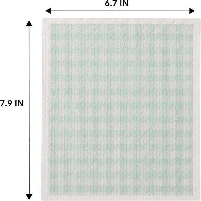 Martha Stewart Swedish Kitchen Absorbent Sponge Dish Cloths, Teal Gingham, 8 Count