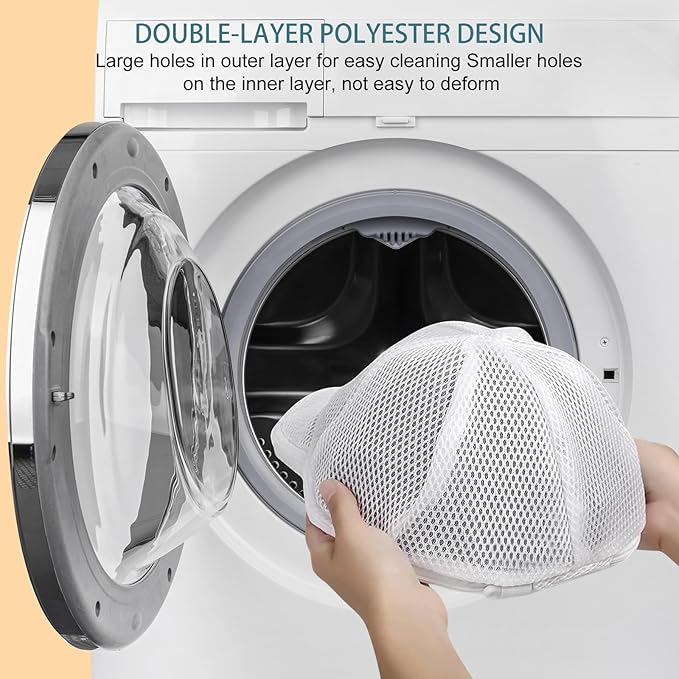 Eiito Hat Washer for Washing Machine,Hat Cleaner for Baseball Caps with Frame Cage and Mesh Bag（2Pack White）