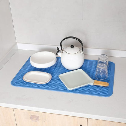 MicoYang Silicone Dish Drying Mat for Multiple Usage,Easy clean,Eco-friendly,Heat-resistant Silicone Mat for Kitchen Counter or Sink,Refrigerator or Drawer Liner Lichen BlueL 3XL 28 inches x 18 inches