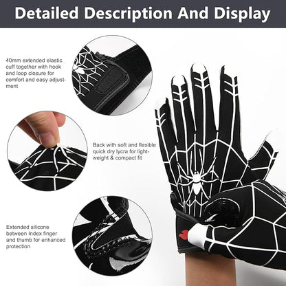 Kids Football Gloves Youth Enhanced Grip Silicone Wide Receiver Gloves