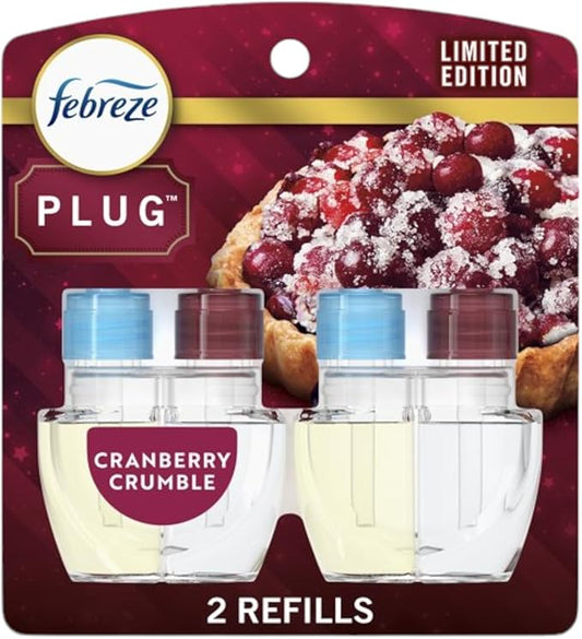 Febrezee Plug In Refills New Edition Plug In for Odor-Fighting Fade Defy PLUG Air Freshener, (2) Count of 0.87 fl oz Refills (Cranberry Crumble)