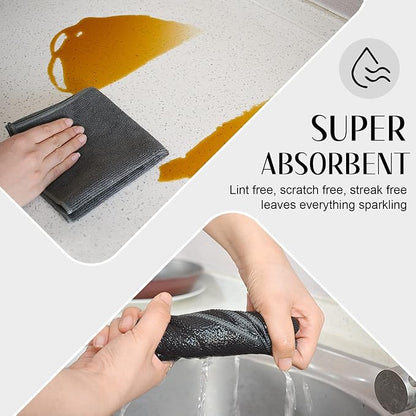 SINLAND Microfiber Cleaning Cloth Super Absorbent Kitchen Dish Cloths Quick Dry No Streak Dish Rags Glass Cloths 12inchx12inch 12 Pack Grey