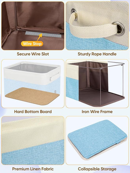 BALEINE 4 Pack Fabric Closet Storage Bins for Shelves, Linen Closet Organizers and Storage, Decorative Baskets for Organizing, Shelf, Clothes, Home, Office (Skyblue, 15''x11''x9.5'')