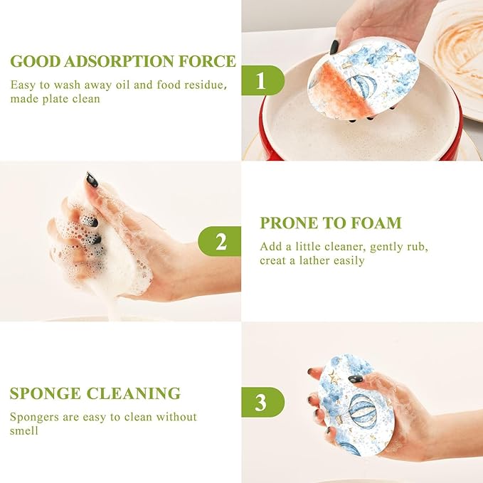 Hot Air Balloon Kitchen Scrub Sponges, Pop-up Kitchen Cleaning Sponges Reusable Dish Washing Sponges for Bathroom Household Cleaning 3 Pack - Non Scratch Scrubber