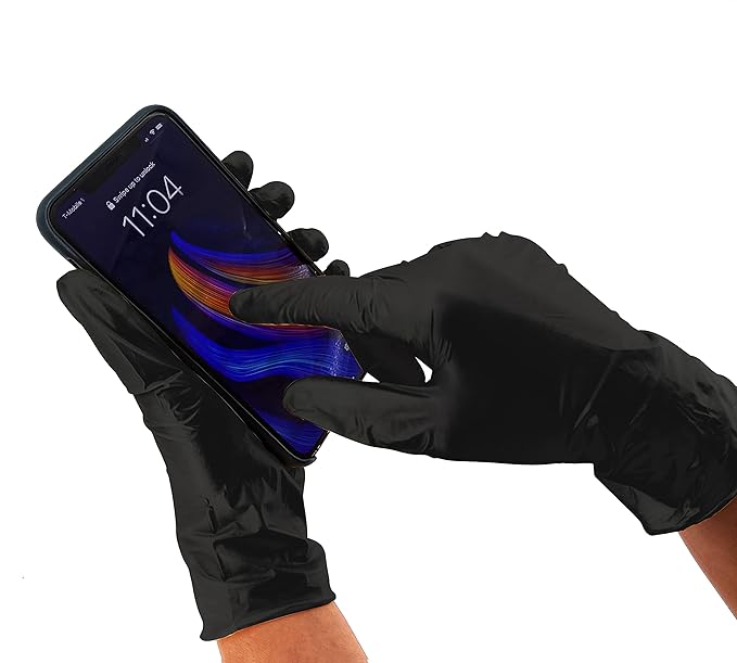 Colortrak Premium Grip Reusable Gloves, 4 Pairs (8 Gloves Total), Powder Free Latex, Durable and Chemical Resistant, Textured for Better Grip, Extra Long Cuff, Washable, Black, Large,