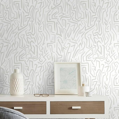 Ismoon 17.3"x 393"Gray and White Wall Paper Peel and Stick Modern Gray Striped Wallpaper Removable Self-Adhesive Neutral Wallpaper Contact Paper for Cabinets and Drawers Vinyl Roll