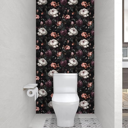 Laatse Dark Floral Peel and Stick Wallpaper Vintage Floral Contact Paper Waterproof Self Adhesive Boho Decor Black Rose Wall Paper for Bedroom Walls Bookcase Drawers 17.5in x 6.5ft