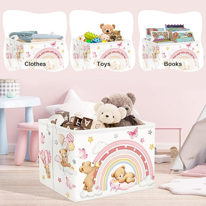 Clastyle Rainbow Baby Laundry Hamper Cloud Kid Storage Basket Women Girl Gift Toy Box Collapsible Clothes Organizer Nursery Bin for Bedroom,Bear,40 * 30 * 30 cm