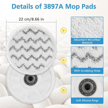 iSingo 6 Pack 3897A / 3712 Rotating Steam Mop Pads Replacement for Bissell SpinWave SmartSteam Scrubbing Steam Mop Cleaner 【Models 3897A/3712 ONLY】, Washable Reuseable Refill Pads