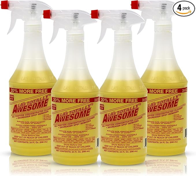 La's Totally Awesome All Purpose Cleaner Spray – 24oz (Pack of 4) Heavy Duty Multi-Surface Degreaser & Stain Remover – Ready-to-Use Cleaning Spray for Kitchen, Bathroom, Floors, Auto & More