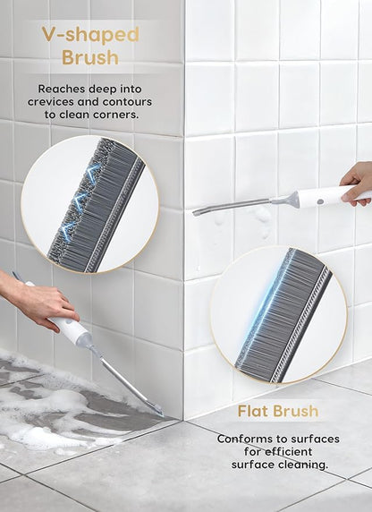 Reciprocating Deep-Clean Brush - Powered by Back-and-Forth Scrubbing Action & LED Light, 3-Speed 2-in-1 Hard and V-Shaped Bristles for Grout, Kitchen, Bathroom, Car, Pet Areas