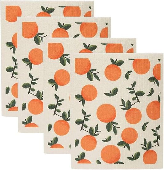 Swedish Dishcloth Reusable Kitchen Dish Towels Absorben and Fast Dry Cleaning Cloths Set of 4 No Odor Wipes (Orange)