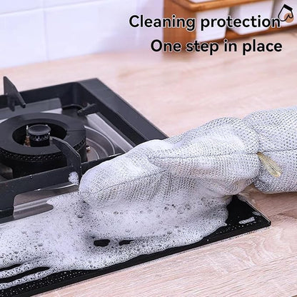 Dishwashing Gloves Non-Scratch Nylon Cleaning Mittens Stainless Steel Wire Balls Hanging Strap for Kitchen Housework
