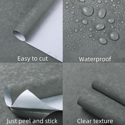 Yasinet Peel and Stick Wall Paper Removable Wallpaper Modern Grey-Green Embossed Thicken Self Adhesive Wallpaper Textured Contact Paper for Cabinets Walls Waterproof Vinyl Roll 78.7"x 15.7"