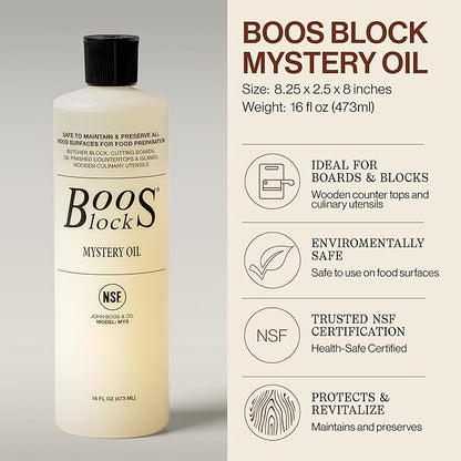 John Boos 2-Piece All-Natural Care & Maintenance Set – 16 oz Mystery Oil & 5 oz Board Cream for Butcher Blocks, Cutting Boards, Wood Countertops, and Wooden Utensils