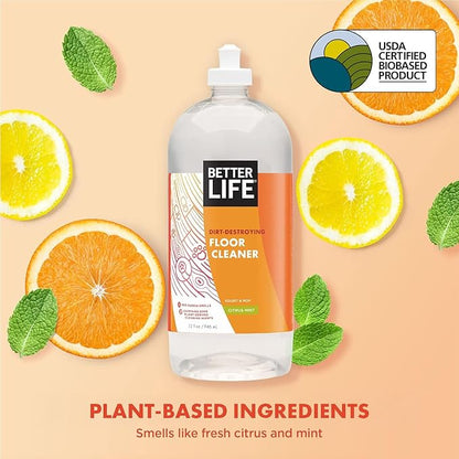 Better Life Floor Cleaner - Liquid Multipurpose Cleaner for Wood, Tile, Laminate, Vinyl, Bamboo - Hardwood Floor Cleaner for Mopping - Citrus Mint, 32 Fl Oz (Pack of 2)