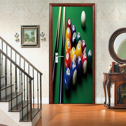 A.Monamour 3D Door Stickers for Interior Doors Billiard Balls and Billiard Cue on Green Table Vinyl Waterproof Self Adhesive Door Mural Decals for Bedroom Office Bathroom 90x200cm