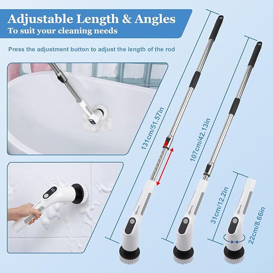 Fixm Cordless Electric Spin Scrubber, Powerful 2-Speed Shower & Bathroom Cleaner with LED Display, Adjustable Handle & 11 Brush Heads, Lightweight, Rechargeable & Perfect for Tough Grime