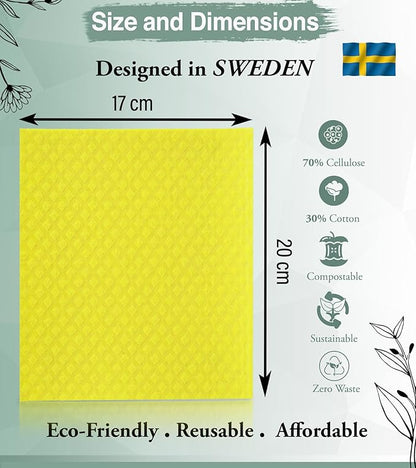 10 PCS Swedish Dishcloths for Kitchen 100% Biodegradable | Reusable Cellulose Sponge Cloths | Ultra Absorbent, Eco-Friendly Cleaning Towels | Dishcloths for Washing Dishes & General Cleaning Supplies