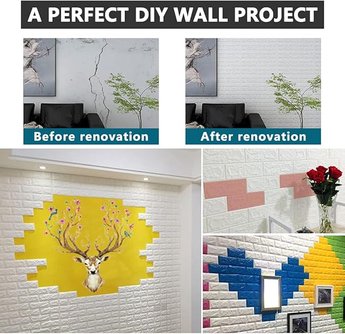 10 PCS Pink 3D Wall Panels, 14.5 sq.feet Coverage, Printable Wallpaper Sticker with Self-Adhesive Waterproof Brick PE Foam Wall Panels Peel and Stick for Interior Wall Decor Home Decoration