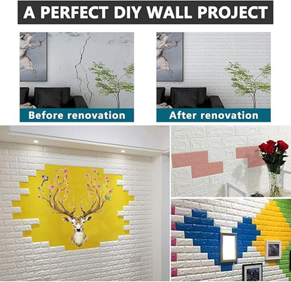 10 PCS Pink 3D Wall Panels, 14.5 sq.feet Coverage, Printable Wallpaper Sticker with Self-Adhesive Waterproof Brick PE Foam Wall Panels Peel and Stick for Interior Wall Decor Home Decoration