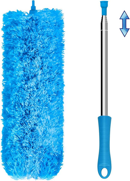JEHONN Duster with Extension Pole 100 inches for Cleaning High Ceiling Fan, Extendable Long Handle Microfiber Feather Dust Remover, Telescoping Dusting Tool for AC Vent Cobweb House Exterior Interior