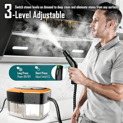Steam Cleaner, 3-Level Adjustable Handle, 15s Heat-Up, Steamer for Cleaning With 1.8L Large Tank, Dry Burn Protection, Handheld Steam Cleaner for Home, Bathroom, Tile, Grout,Car with 12pcs Accessories