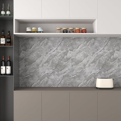 JSEVEM 16"×118" Thick Grey White Cloud Pattern Marble Wallpaper Peel and Stick Vinyl Gray White Marble Contact Paper for Cabinet Waterproof Glossy Granite Wall Sticker for Walls Table Desk Countertops