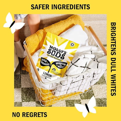 Molly's Suds Oxygen Whitener | Powerful Bleach Alternative, Chlorine Free & Color Safe | Brightens Whites and Removes Stains (Pure Lemon Essential Oil - 158 oz)