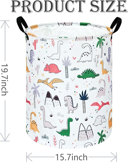 Dinosaur Pattern 19.7 Inch Round Laundry Clothes Hamper Laundry Basket with Handles,Storage Organizer Bins Laundry Gift Basket for Room, Bedroom Decor