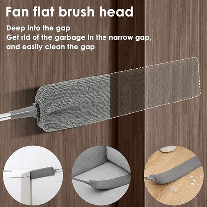 Gap Dust Cleaner Retractable Microfiber Gap Dust Brush Flexible Long Flat Gap Duster with Extendable Pole and Cloth Cover for Sofa Bed Furniture Bottom Ceiling Fan Blinds(Grey)