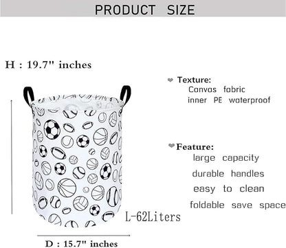 KUNRO Round Laundry Gift Basket Storage Hamper, Clothes Storage Organizer Bins, Shelf Basket with Handles for Room Decor (Sports ball)